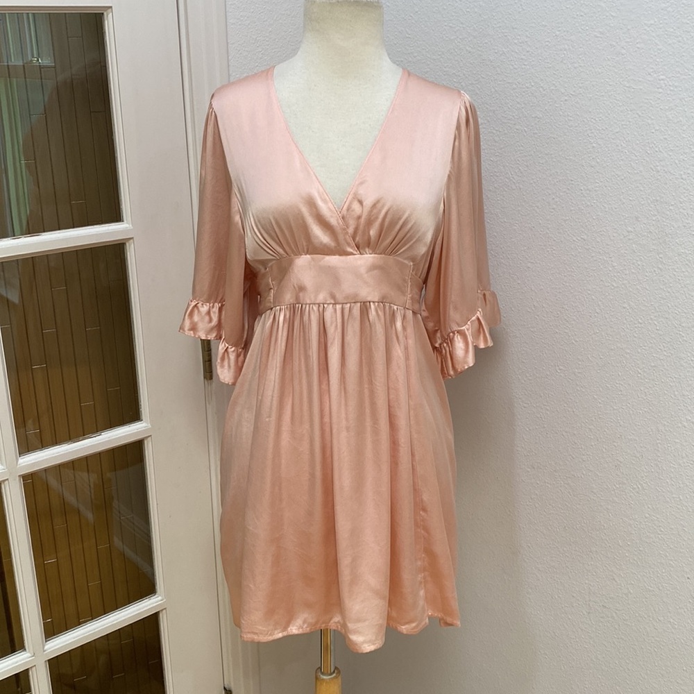 Vintage Y2k 🍑💗 Betsey Johnson Peach Pink Kimono Sleeve Silk Mini Dress, Size 4